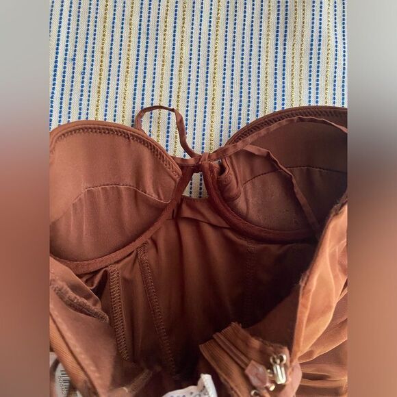 Oh Polly Batch A Brown Dress Size 0 Ruched Lined NEW - Picture 11 of 13